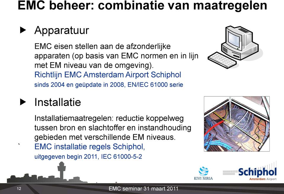 Richtlijn EMC Amsterdam Airport Schiphol sinds 2004 en geüpdate in 2008, EN/IEC 61000 serie Installatie `