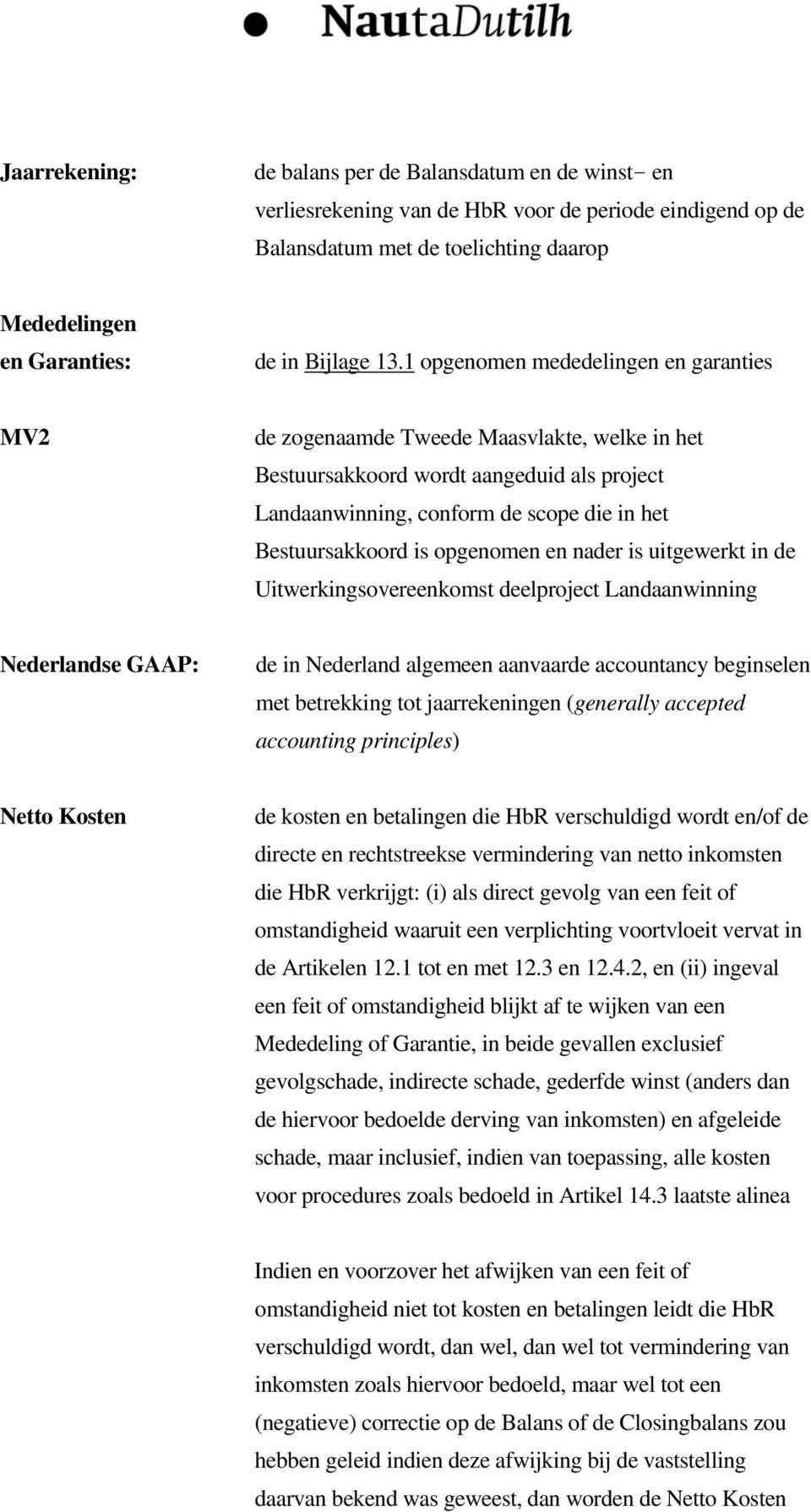 opgenomen en nader is uitgewerkt in de Uitwerkingsovereenkomst deelproject Landaanwinning Nederlandse GAAP: de in Nederland algemeen aanvaarde accountancy beginselen met betrekking tot jaarrekeningen