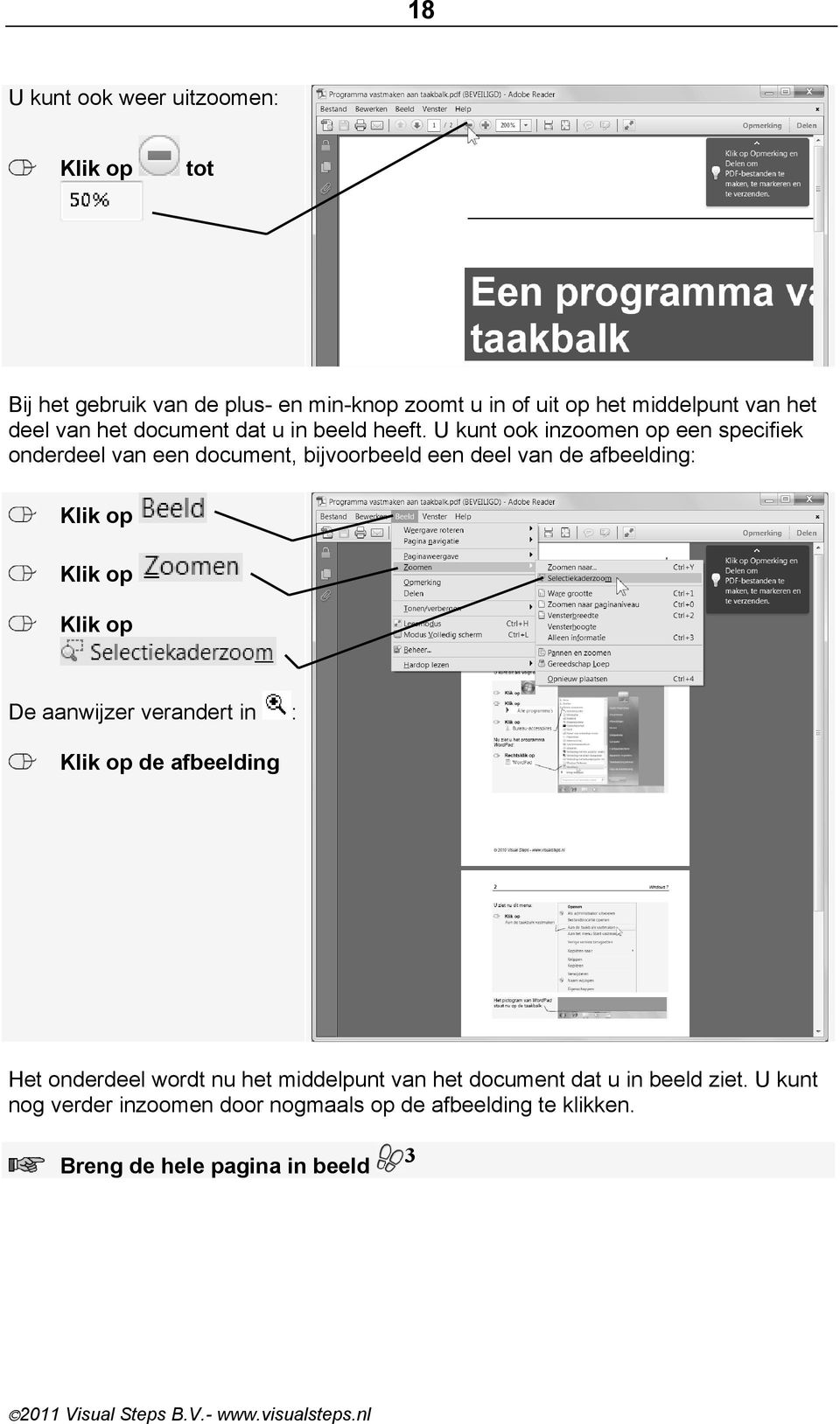 U kunt ook inzoomen op een specifiek onderdeel van een document, bijvoorbeeld een deel van de afbeelding: De aanwijzer