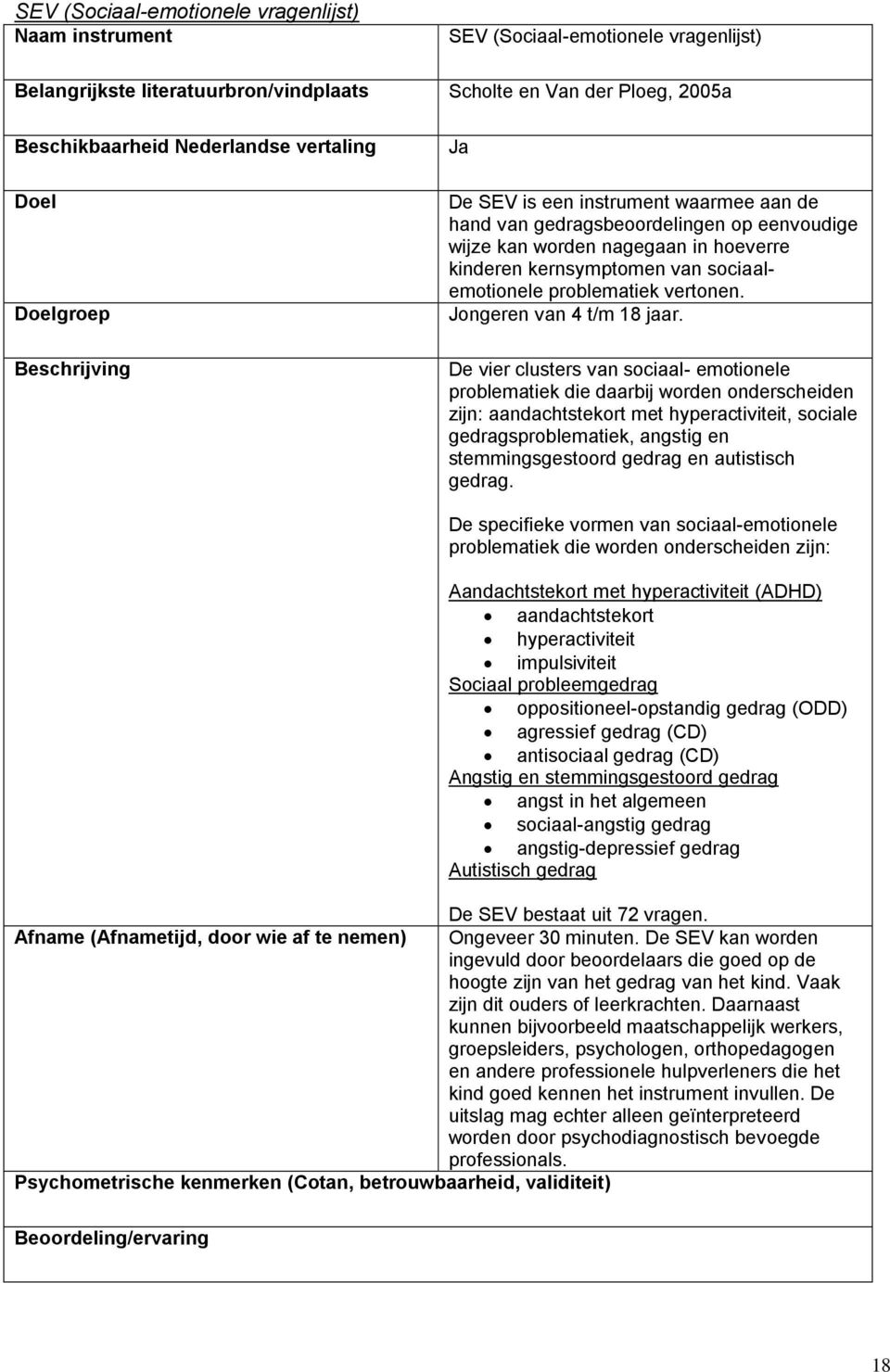 De vier clusters van sociaal- emotionele problematiek die daarbij worden onderscheiden zijn: aandachtstekort met hyperactiviteit, sociale gedragsproblematiek, angstig en stemmingsgestoord gedrag en