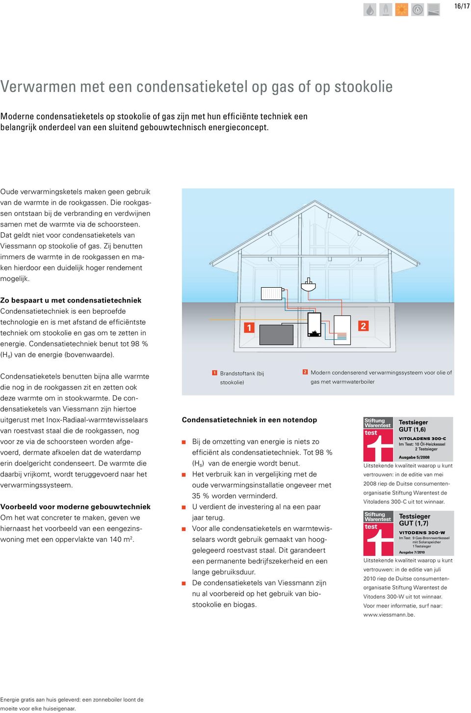 Die rookgassen ontstaan bij de verbranding en verdwijnen samen met de warmte via de schoorsteen. Dat geldt niet voor condensatieketels van Viessmann op stookolie of gas.