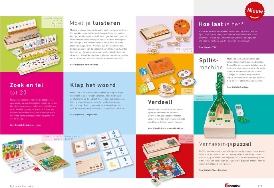 Vaardigheid: Resultatief tellen Moet je luisteren is een interactief spel voor twee kinderen. Het ene kind omschrijft mondeling wat hij op zijn beeldkaartje ziet.