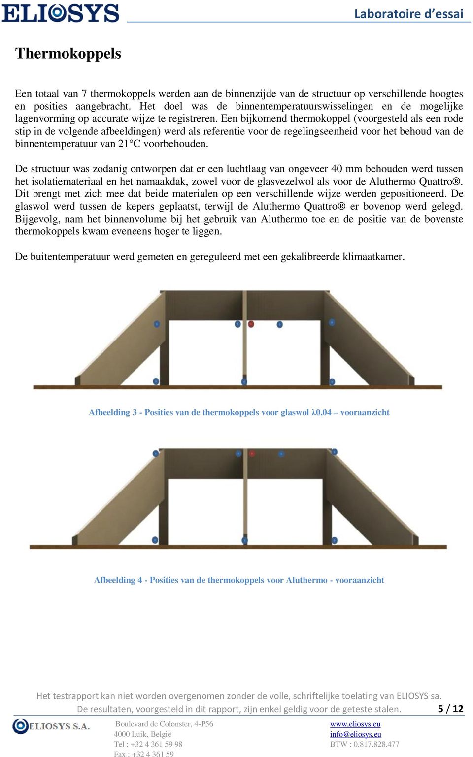 Een bijkomend thermokoppel (voorgesteld als een rode stip in de volgende afbeeldingen) werd als referentie voor de regelingseenheid voor het behoud van de binnentemperatuur van 21 C voorbehouden.