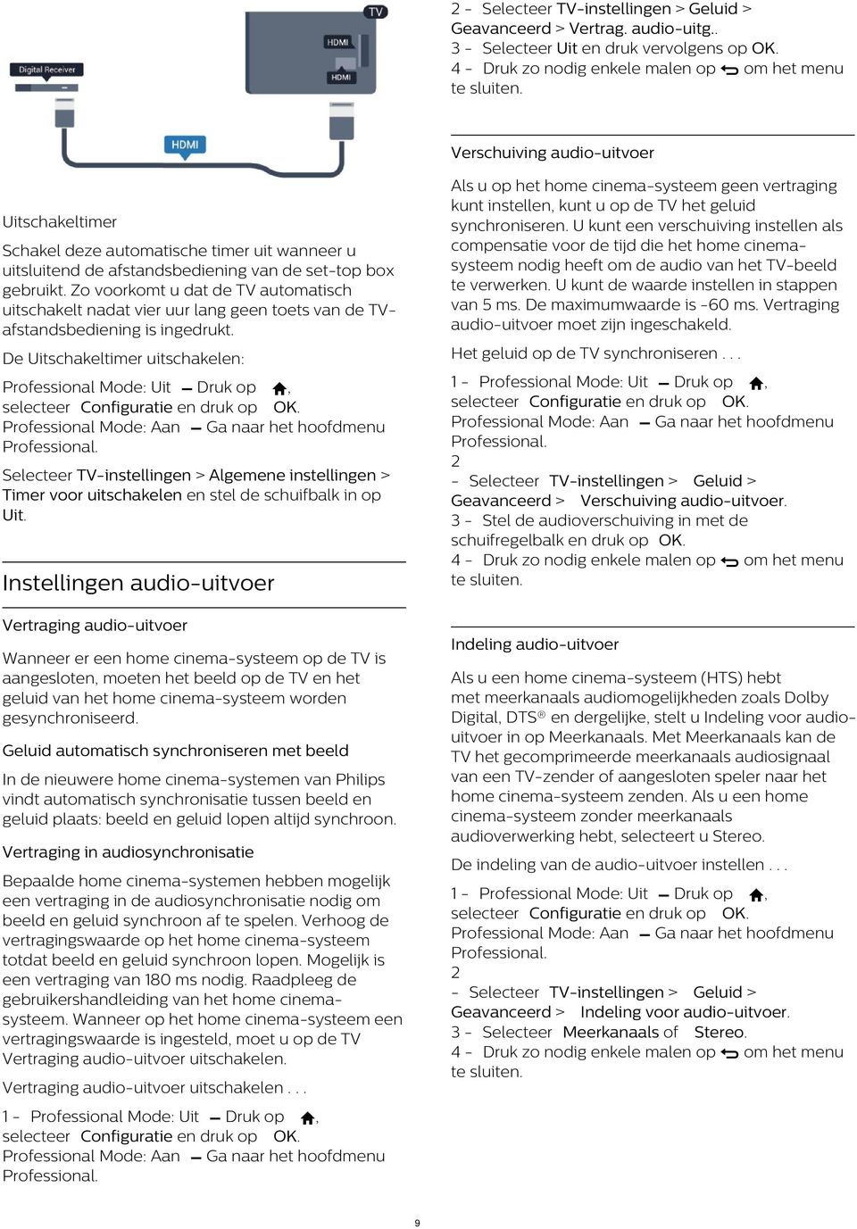 Zo voorkomt u dat de TV automatisch uitschakelt nadat vier uur lang geen toets van de TVafstandsbediening is ingedrukt.