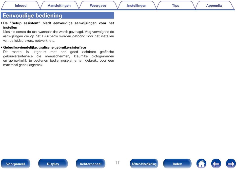 Gebruiksvriendelijke, grafische gebruikersinterface Dit toestel is uitgerust met een goed zichtbare grafische gebruikersinterface die