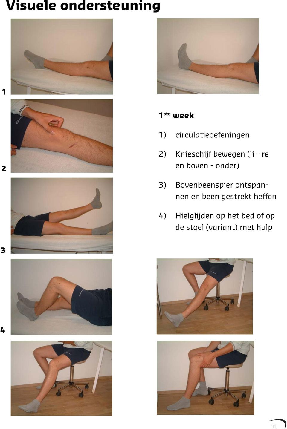 boven - onder) 3) Bovenbeenspier ontspannen en been