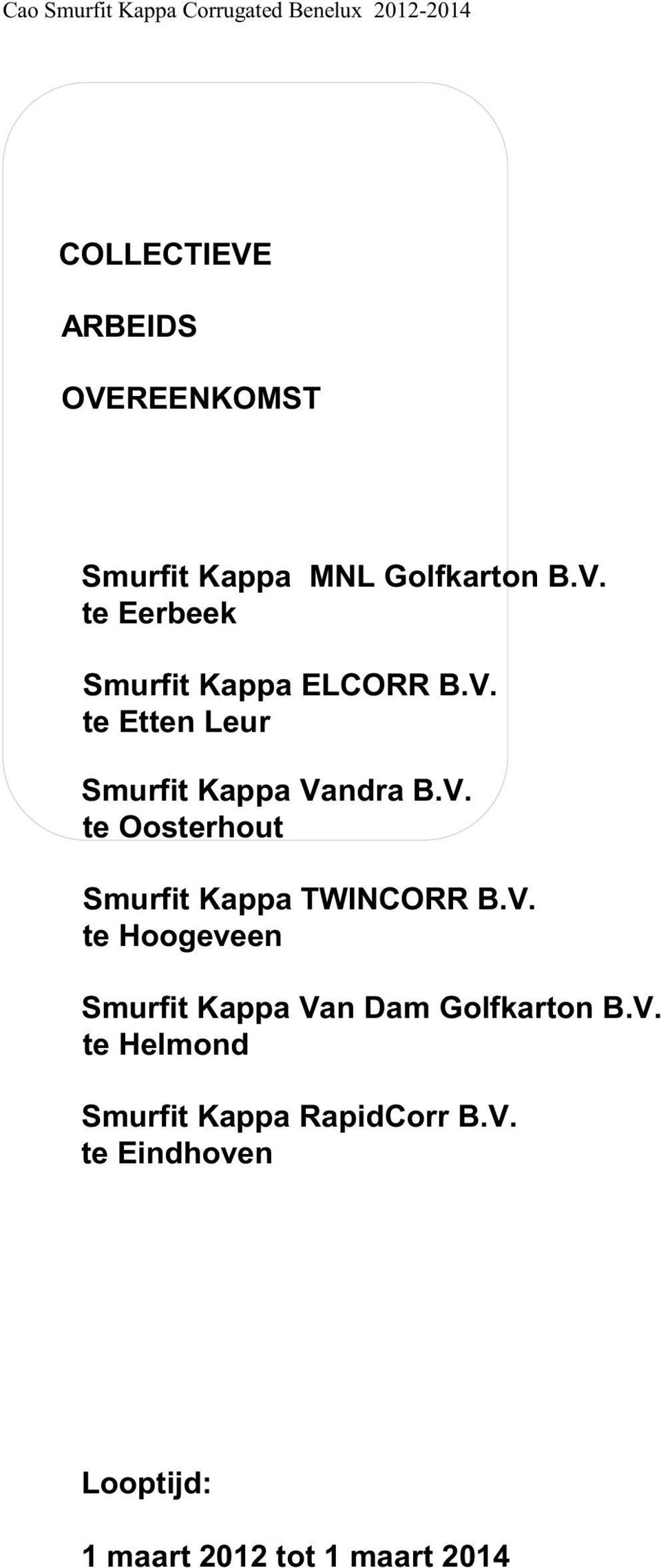 V. te Oosterhout Smurfit Kappa TWINCORR B.V. te Hoogeveen Smurfit Kappa Van Dam Golfkarton B.