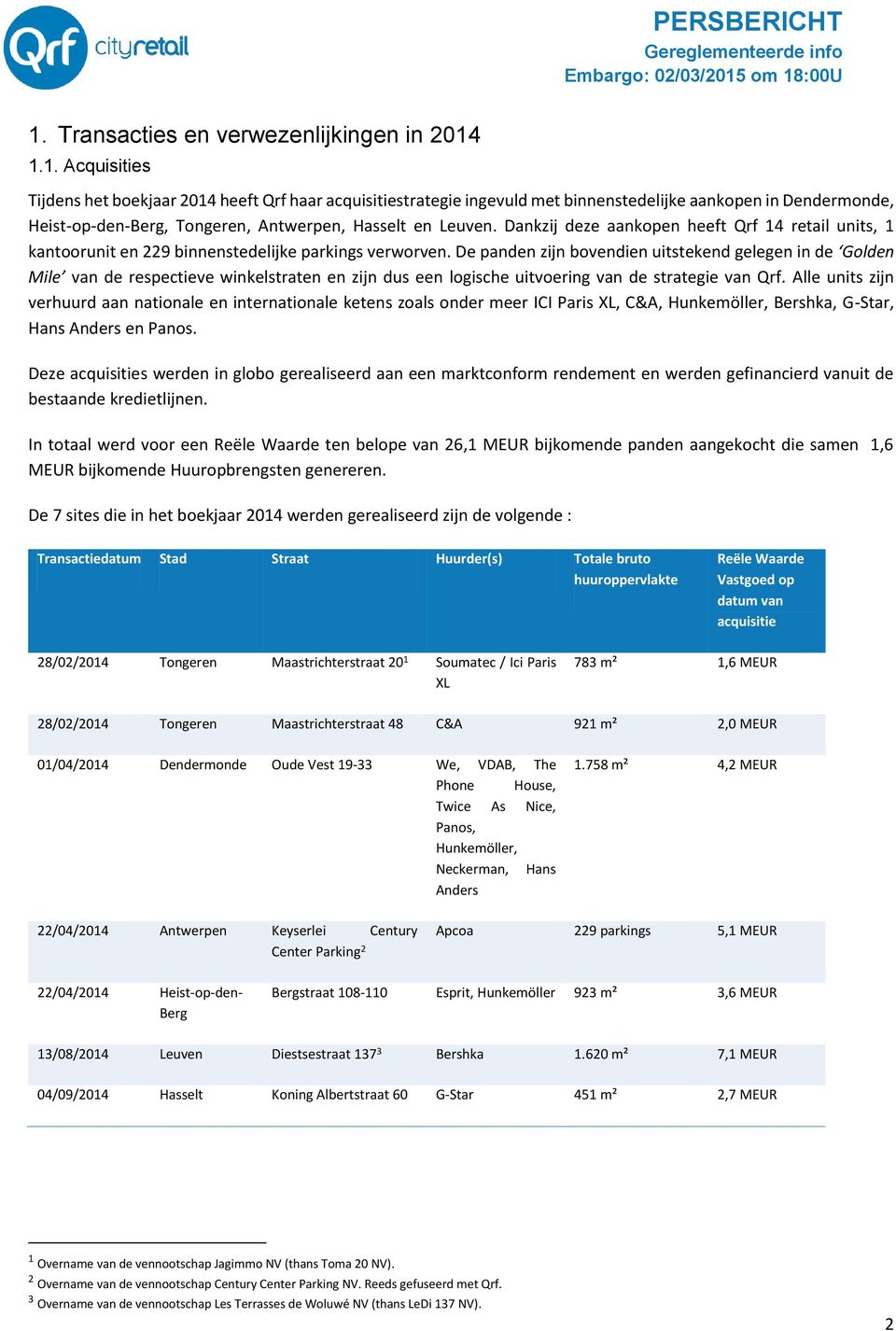 De panden zijn bovendien uitstekend gelegen in de Golden Mile van de respectieve winkelstraten en zijn dus een logische uitvoering van de strategie van Qrf.