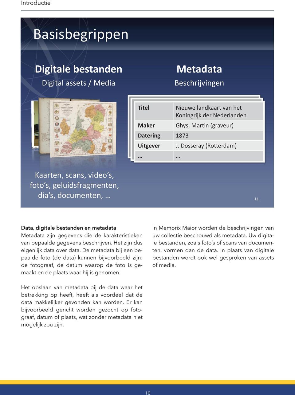 Dosseray (Rotterdam) Kaarten, scans, video s, foto s, geluidsfragmenten, dia s, documenten, 11 Data, digitale bestanden en metadata Metadata zijn gegevens die de karakteristieken van bepaalde