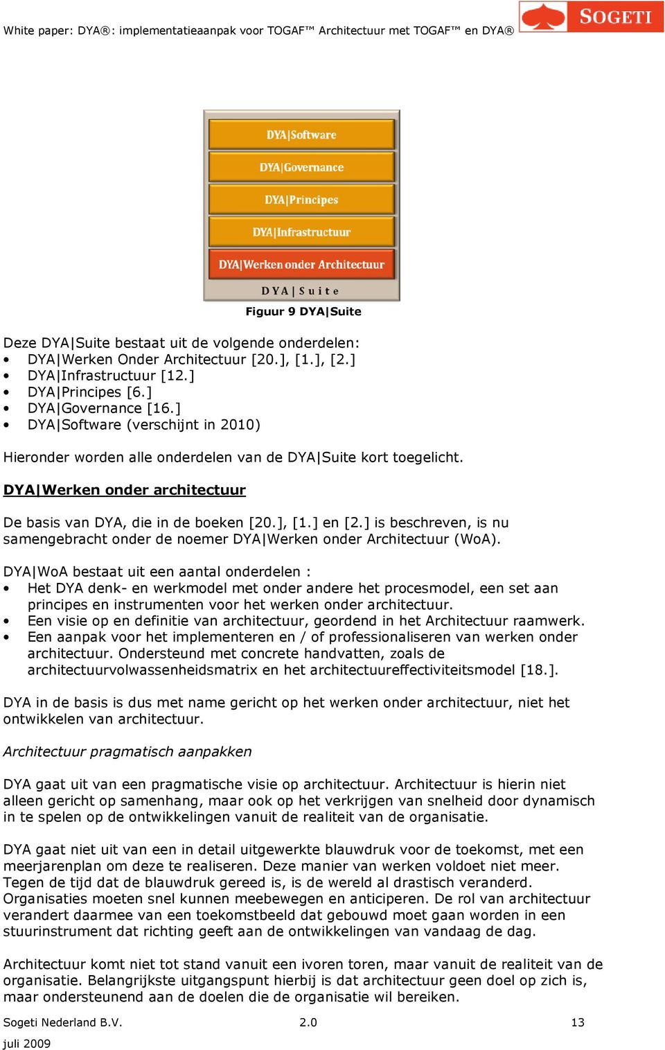 ] DYA Software (verschijnt in 2010) Hieronder worden alle onderdelen van de DYA Suite kort toegelicht. DYA Werken onder architectuur De basis van DYA, die in de boeken [20.], [1.] en [2.