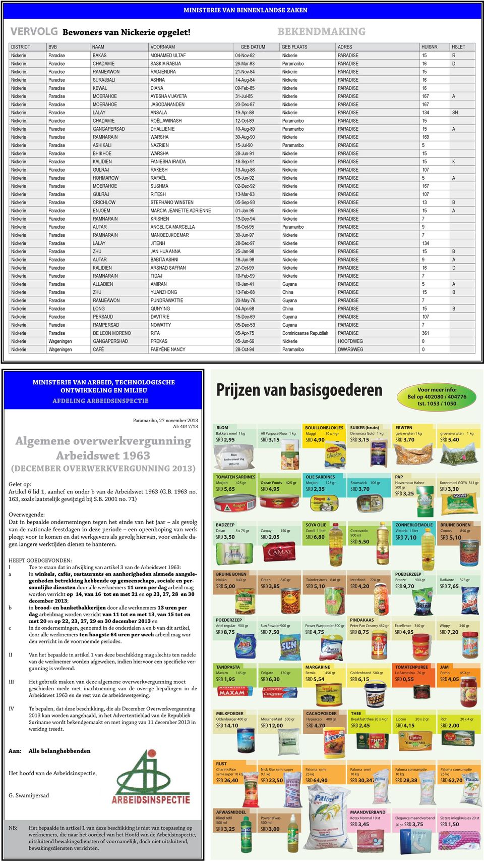 PARADISE 16 D Nickerie Paradise RAMJEAWON RADJENDRA 21-Nov-84 Nickerie PARADISE 15 Nickerie Paradise SURAJBALI ASHNA 14-Aug-84 Nickerie PARADISE 16 Nickerie Paradise KEWAL DIANA 09-Feb-85 Nickerie