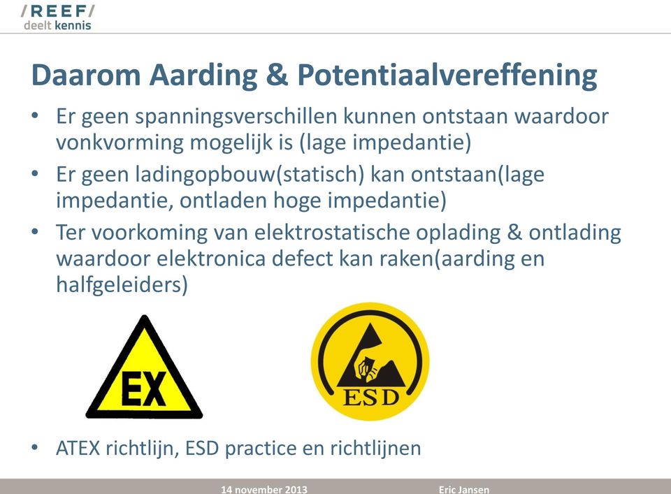 impedantie, ontladen hoge impedantie) Ter voorkoming van elektrostatische oplading & ontlading