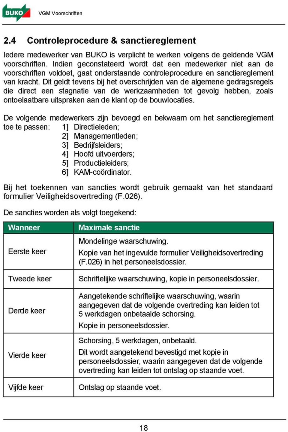 Dit geldt tevens bij het overschrijden van de algemene gedragsregels die direct een stagnatie van de werkzaamheden tot gevolg hebben, zoals ontoelaatbare uitspraken aan de klant op de bouwlocaties.