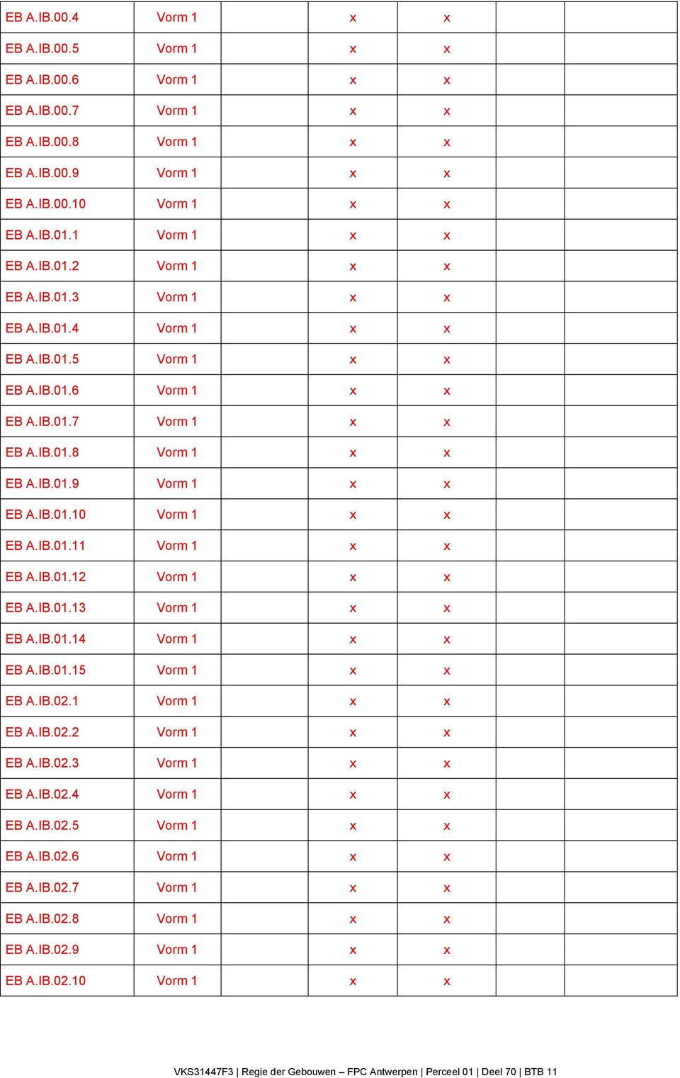 IB.01.11 Vorm 1 x x EB A.IB.01.12 Vorm 1 x x EB A.IB.01.13 Vorm 1 x x EB A.IB.01.14 Vorm 1 x x EB A.IB.01.15 Vorm 1 x x EB A.IB.02.1 Vorm 1 x x EB A.IB.02.2 Vorm 1 x x EB A.IB.02.3 Vorm 1 x x EB A.IB.02.4 Vorm 1 x x EB A.IB.02.5 Vorm 1 x x EB A.IB.02.6 Vorm 1 x x EB A.