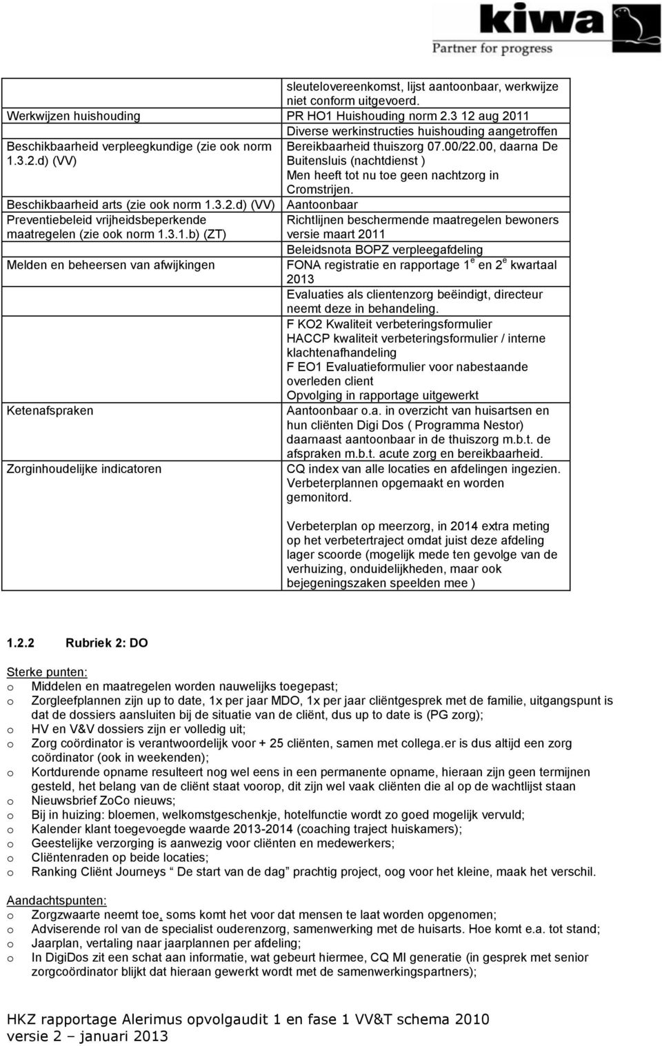 3.1.b) (ZT) Melden en beheersen van afwijkingen Ketenafspraken Zorginhoudelijke indicatoren Bereikbaarheid thuiszorg 07.00/22.