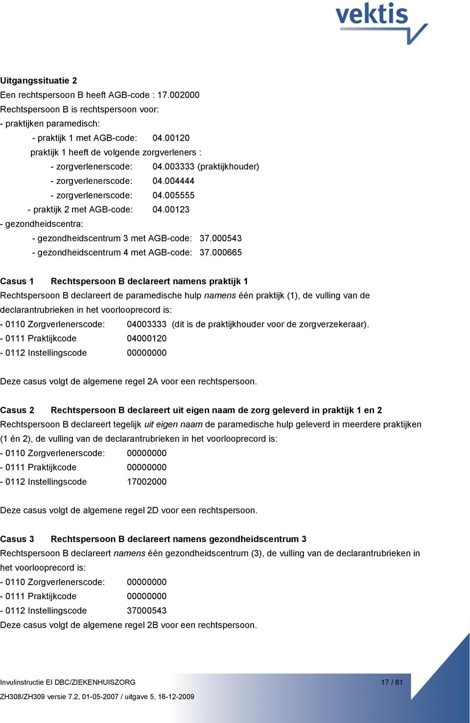 00123 - gezondheidscentra: - gezondheidscentrum 3 met AGB-code: 37.000543 - gezondheidscentrum 4 met AGB-code: 37.