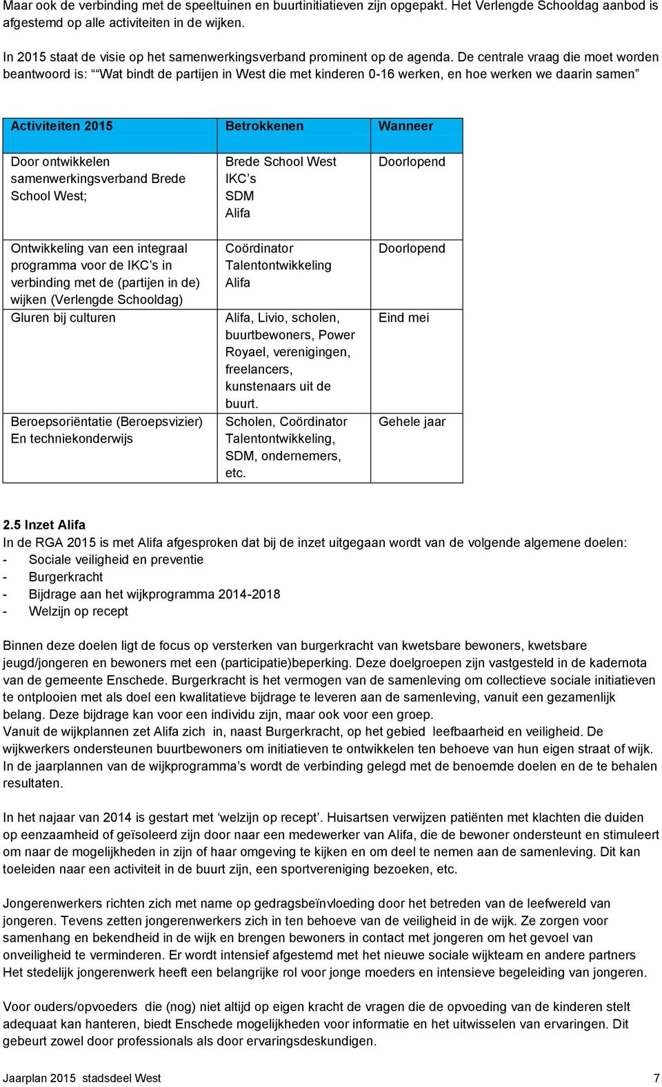 De centrale vraag die moet worden beantwoord is: Wat bindt de partijen in West die met kinderen 0-16 werken, en hoe werken we daarin samen Door ontwikkelen samenwerkingsverband Brede School West;