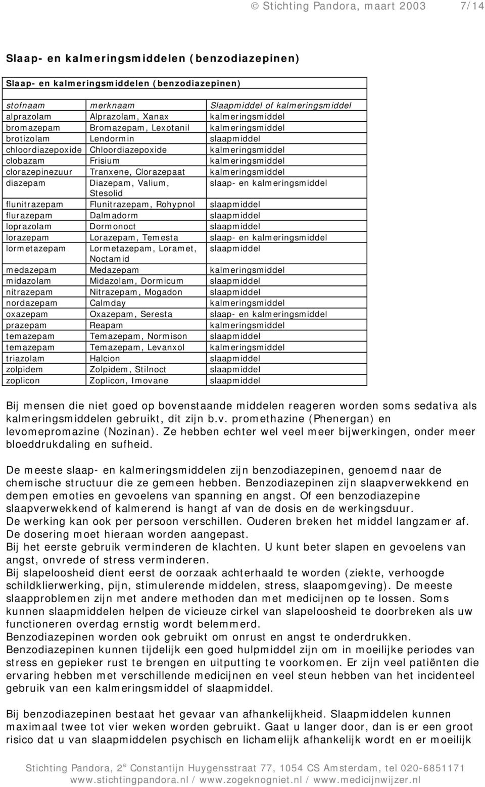 kalmeringsmiddel clorazepinezuur Tranxene, Clorazepaat kalmeringsmiddel diazepam Diazepam, Valium, slaap- en kalmeringsmiddel Stesolid flunitrazepam Flunitrazepam, Rohypnol slaapmiddel flurazepam