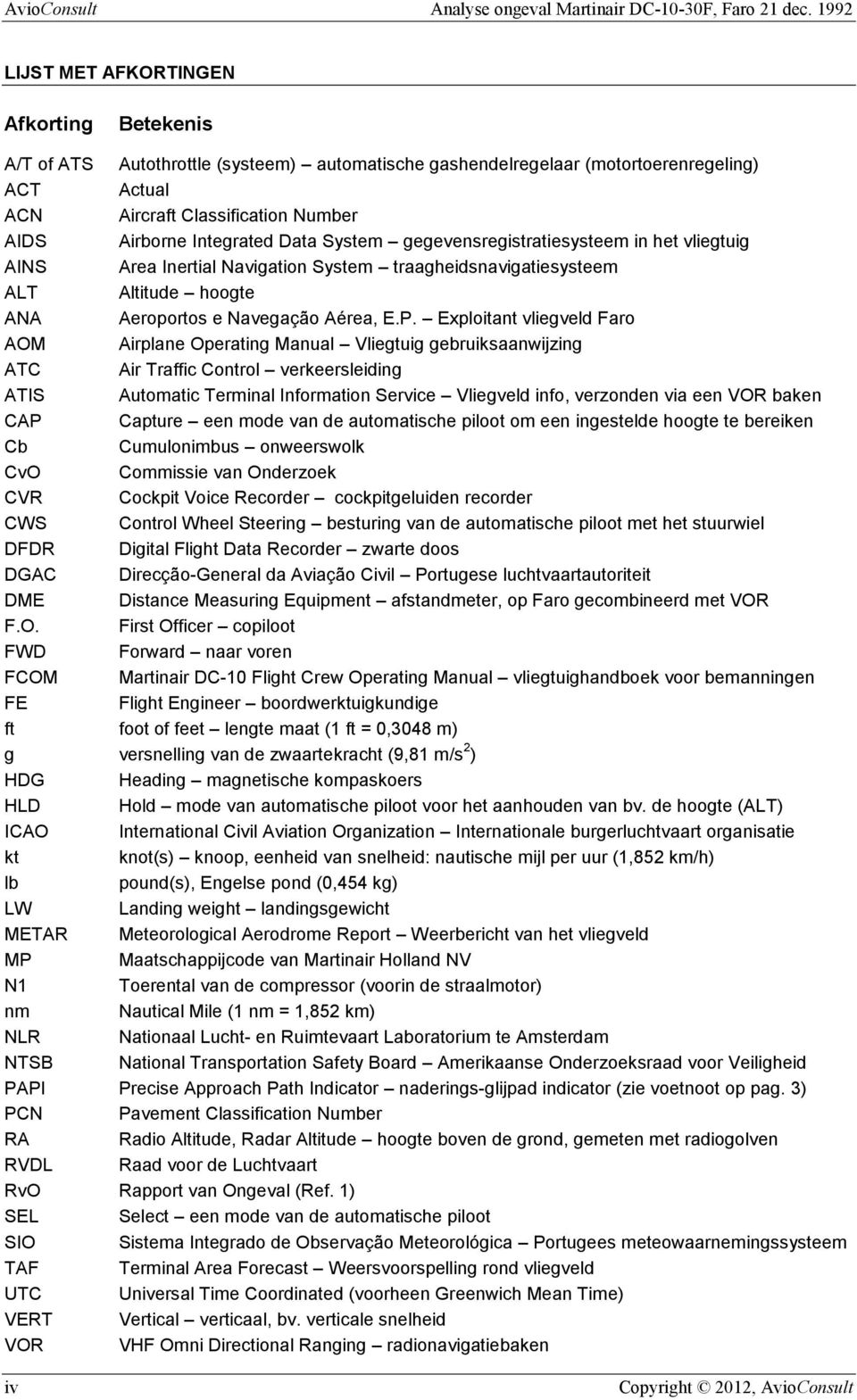 Integrated Data System gegevensregistratiesysteem in het vliegtuig AINS Area Inertial Navigation System traagheidsnavigatiesysteem ALT Altitude hoogte ANA Aeroportos e Navegação Aérea, E.P.