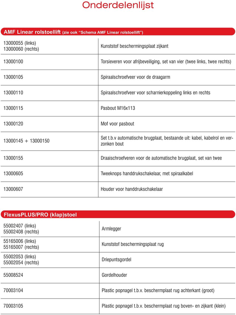 pasbout 13000145 + 13000150 Set t.b.v automatische brugplaat, bestaande uit: kabel, kabelrol en verzonken bout 13000155 Draaischroefveren voor de automatische brugplaat, set van twee 13000605