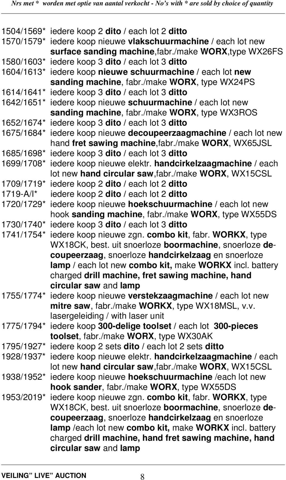 /make WORX, type WX24PS 1614/1641* iedere koop 3 dito / each lot 3 ditto 1642/1651* iedere koop nieuwe schuurmachine / each lot new sanding machine, fabr.