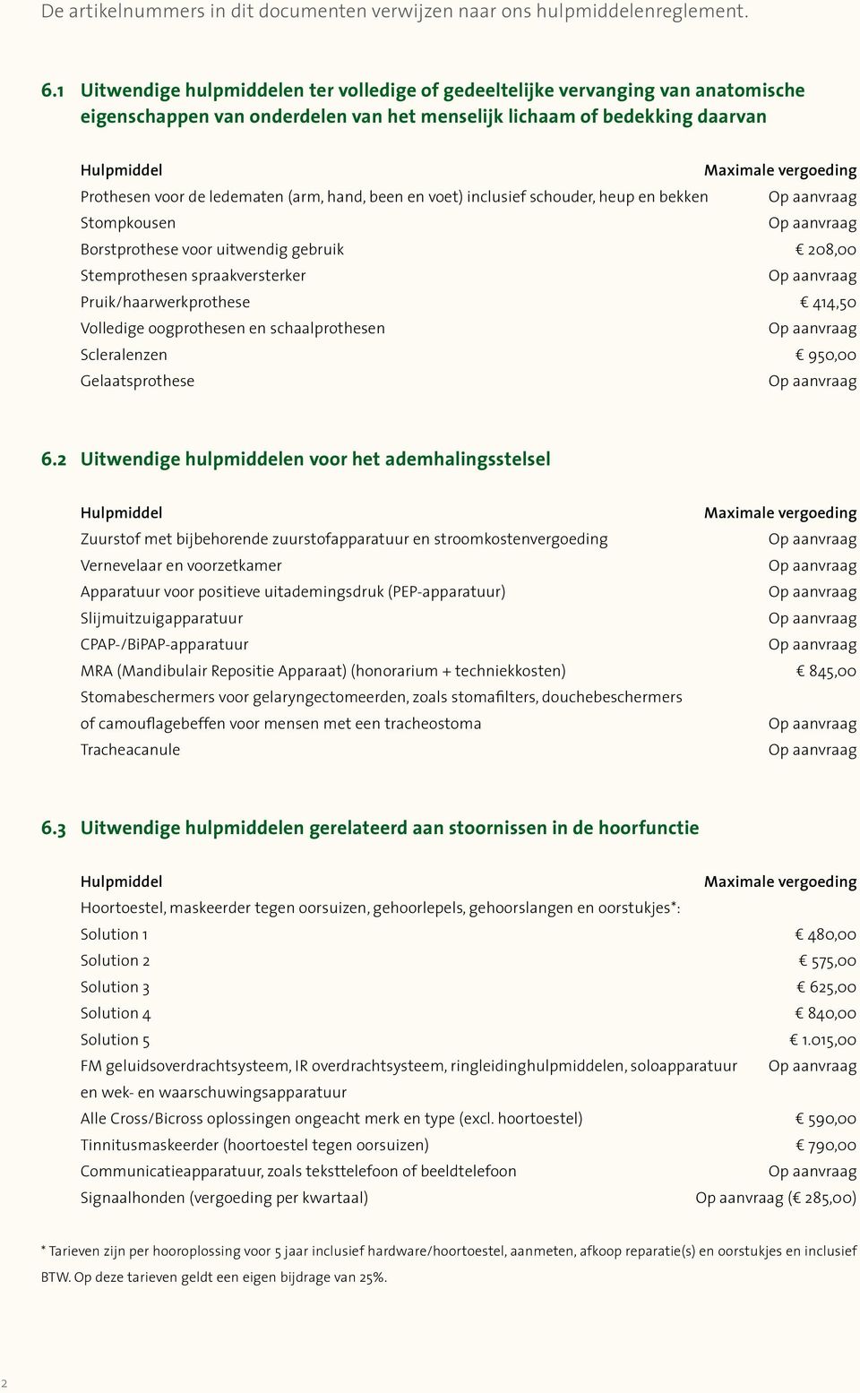 been en voet) inclusief schouder, heup en bekken Stompkousen Borstprothese voor uitwendig gebruik 208,00 Stemprothesen spraakversterker Pruik/haarwerkprothese 414,50 Volledige oogprothesen en