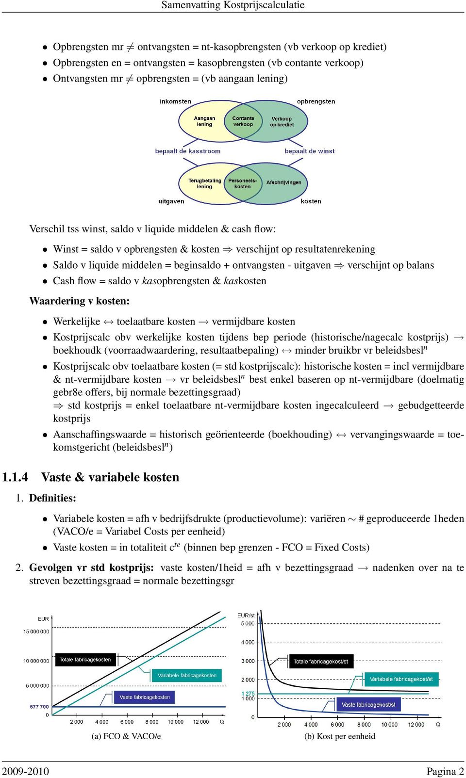 balans Cash flow = saldo v kasopbrengsten & kaskosten Waardering v kosten: Werkelijke toelaatbare kosten vermijdbare kosten Kostprijscalc obv werkelijke kosten tijdens bep periode