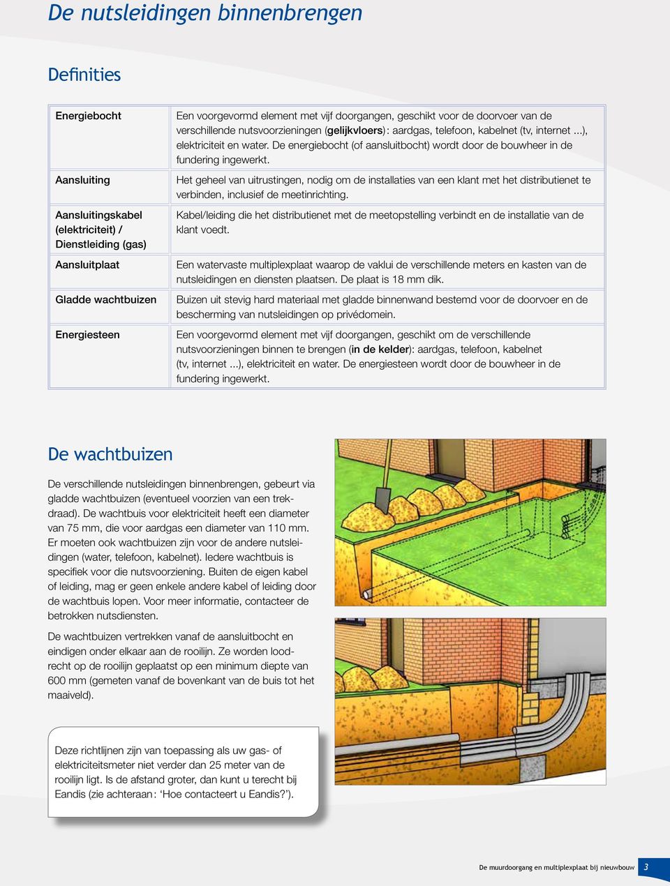 De energiebocht (of aansluitbocht) wordt door de bouwheer in de fundering ingewerkt.