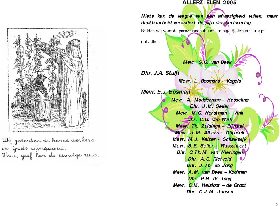A. Modderman - Hesseling Dhr. J.M. Selier Mevr. M.G. Horstman - Vink Dhr. C.G. van Wijk Mevr. Th. Zuidinga - Eijmaal Mevr. J.M. Albers - Olijhoek Mevr. M.J. Keizer - Schalkwijk Mevr.