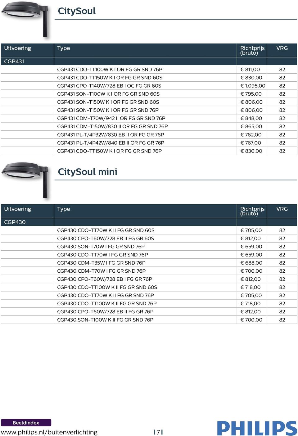 848,00 82 CGP431 CDM-T150W/830 II OR FG GR SND 76P 865,00 82 CGP431 PL-T/4P32W/830 EB II OR FG GR 76P 762,00 82 CGP431 PL-T/4P42W/840 EB II OR FG GR 76P 767,00 82 CGP431 CDO-TT150W K I OR FG GR SND