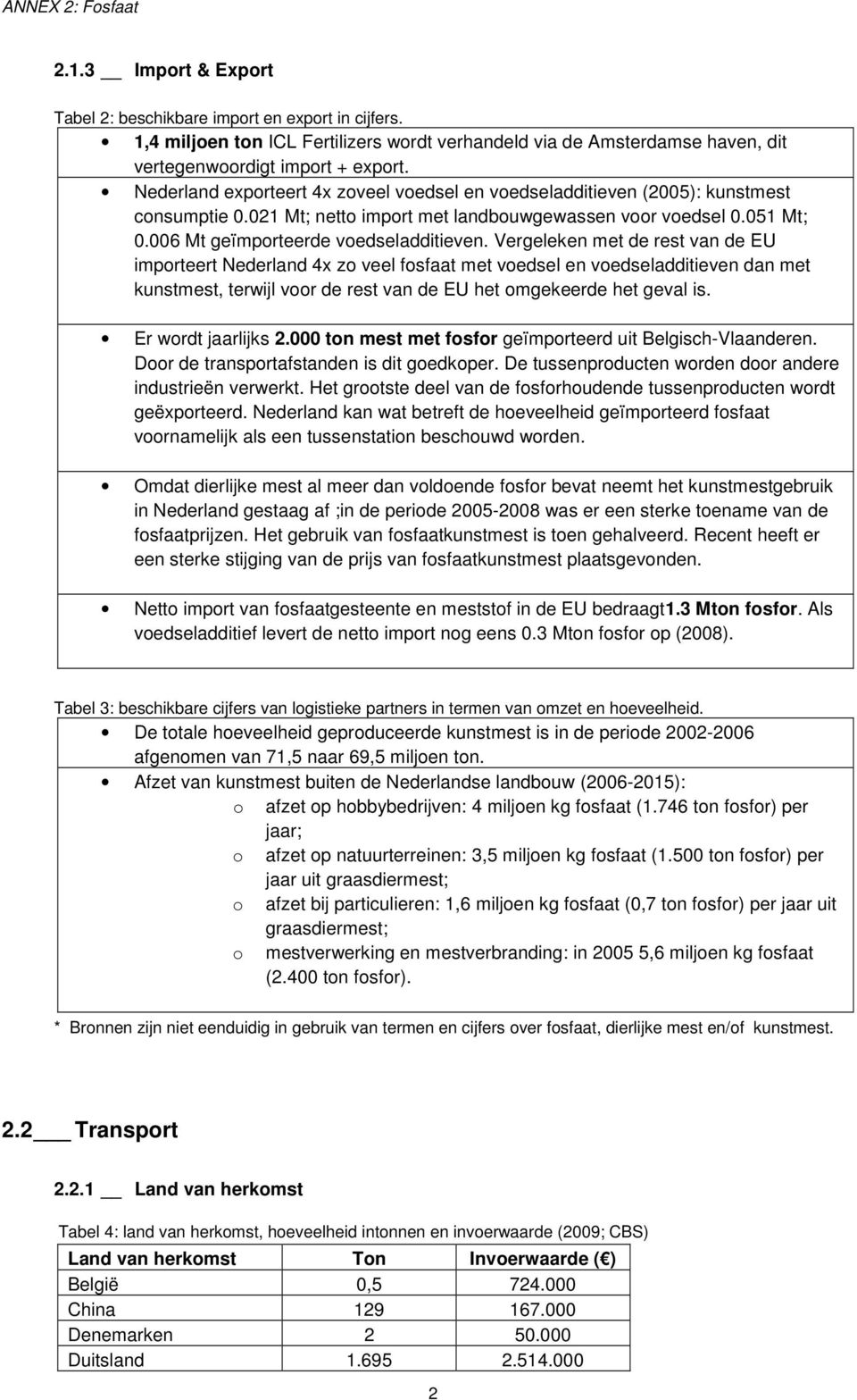 Nederland exporteert 4x zoveel voedsel en voedseladditieven (2005): kunstmest consumptie 0.021 Mt; netto import met landbouwgewassen voor voedsel 0.051 Mt; 0.006 Mt geïmporteerde voedseladditieven.