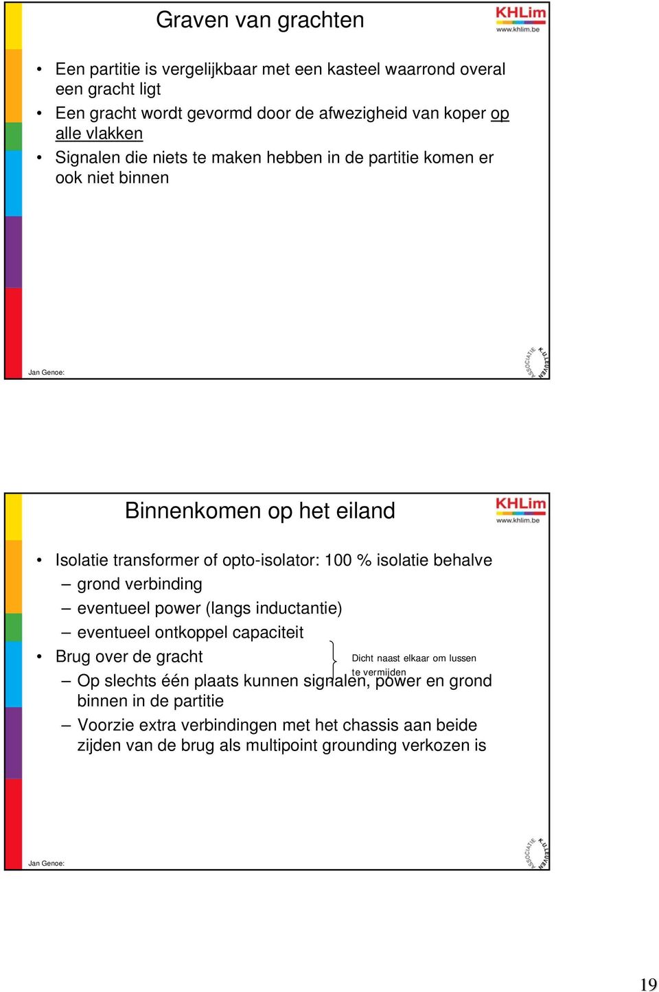 behalve grond verbinding eventueel power (langs inductantie) eventueel ontkoppel capaciteit Brug over de gracht Dicht naast elkaar om lussen te vermijden Op slechts