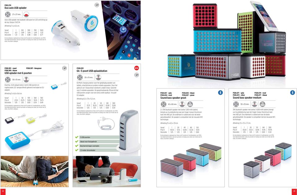 203 6A -5 poort USB oplaadstation NEW 50 x 5 mm. 20 x 5 mm. Krachtig 4.2A oplaad station met 6 USB poorten en ingebouwde LED lampjes.wordt geleverd met kabel en EU adapter. Afmeting 3 x 6,6 x 9,4 cm.