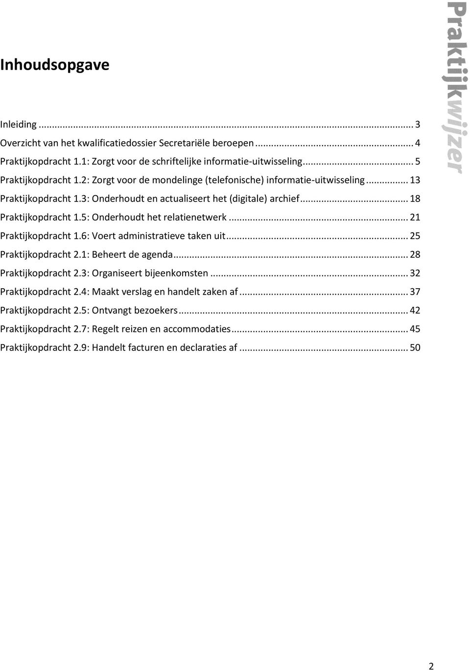 5: Onderhoudt het relatienetwerk... 21 Praktijkopdracht 1.6: Voert administratieve taken uit... 25 Praktijkopdracht 2.1: Beheert de agenda... 28 Praktijkopdracht 2.3: Organiseert bijeenkomsten.