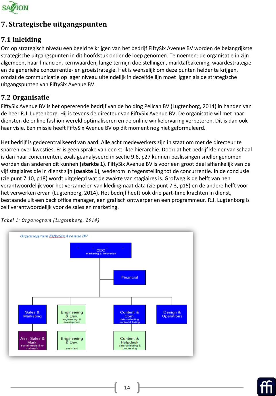 Te noemen: de organisatie in zijn algemeen, haar financiën, kernwaarden, lange termijn doelstellingen, marktafbakening, waardestrategie en de generieke concurrentie- en groeistrategie.