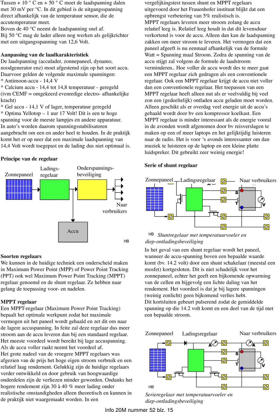 Aanpassing van de laadkarakteristiek De laadspanning (acculader, zonnepaneel, dynamo, noodgenerator enz) moet afgestemd zijn op het soort accu.