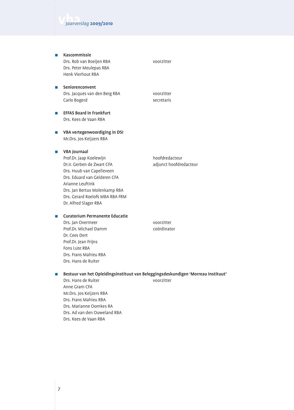 Eduard van Gelderen CFA Arianne Leuftink Drs. Jan Bertus Molenkamp RBA Drs. Gerard Roelofs MBA RBA FRM Dr. Alfred Slager RBA Curatorium Permanente Educatie Drs. Jan Overmeer Prof.Dr. Michael Damm Dr.