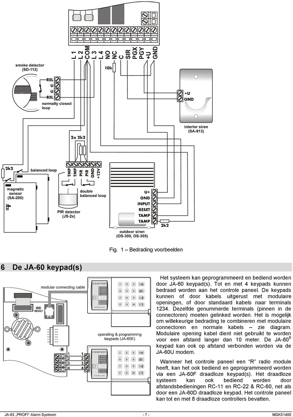 Het is mogelijk om willekeurige bedrading te combineren met modulaire connectoren en normale kabels zie diagram.