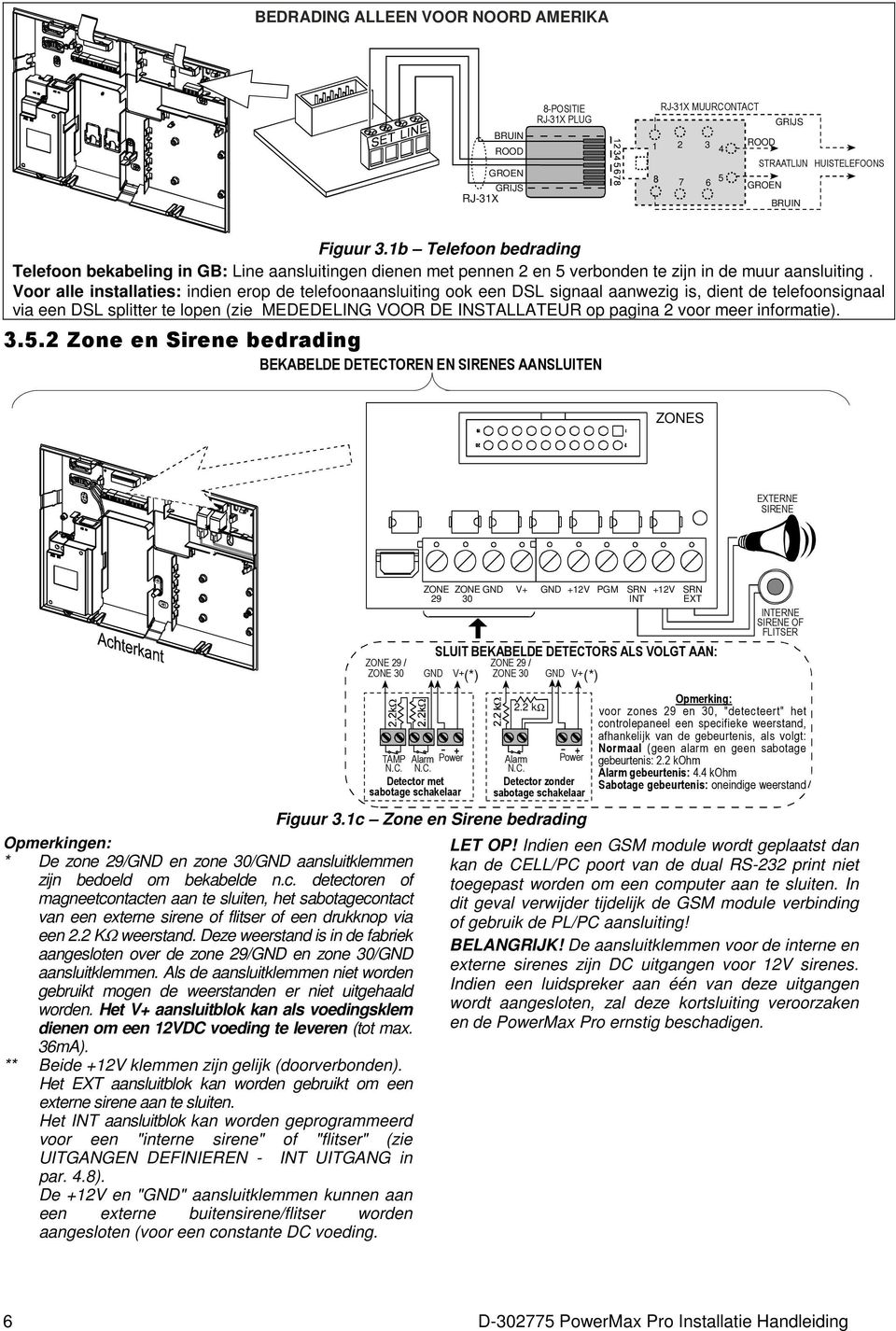 Voor alle installaties: indien erop de telefoonaansluiting ook een DSL signaal aanwezig is, dient de telefoonsignaal via een DSL splitter te lopen (zie MEDEDELING VOOR DE INSTALLATEUR op pagina 2