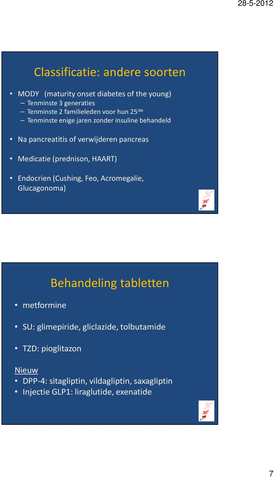 (prednison, HAART) Endocrien (Cushing, Feo, Acromegalie, Glucagonoma) metformine Behandeling tabletten SU: glimepiride,