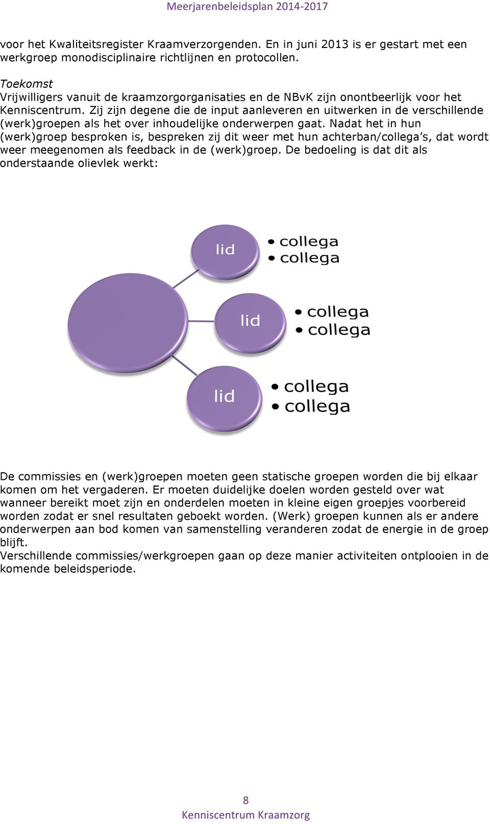 Zij zijn degene die de input aanleveren en uitwerken in de verschillende (werk)groepen als het over inhoudelijke onderwerpen gaat.