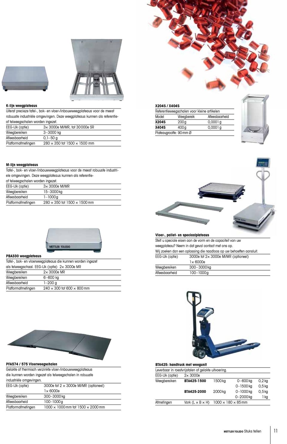 Model Weegbereik Afleesbaarheid X204S 200 g 0,0001 g X404S 400 g 0,0001 g Plateaugrootte: 90 mm Ø M-lijn weegplateaus Tafel-, bok- en vloer-/inbouwweegplateaus voor de meest robuuste industriële