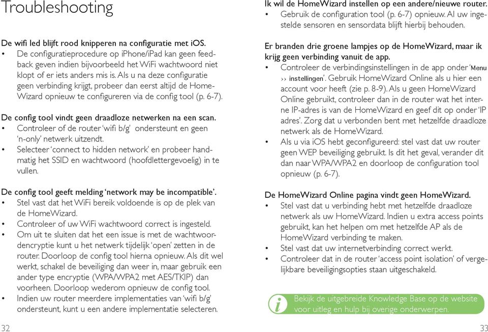 Als u na deze configuratie geen verbinding krijgt, probeer dan eerst altijd de Home- Wizard opnieuw te configureren via de config tool (p. 6-7).