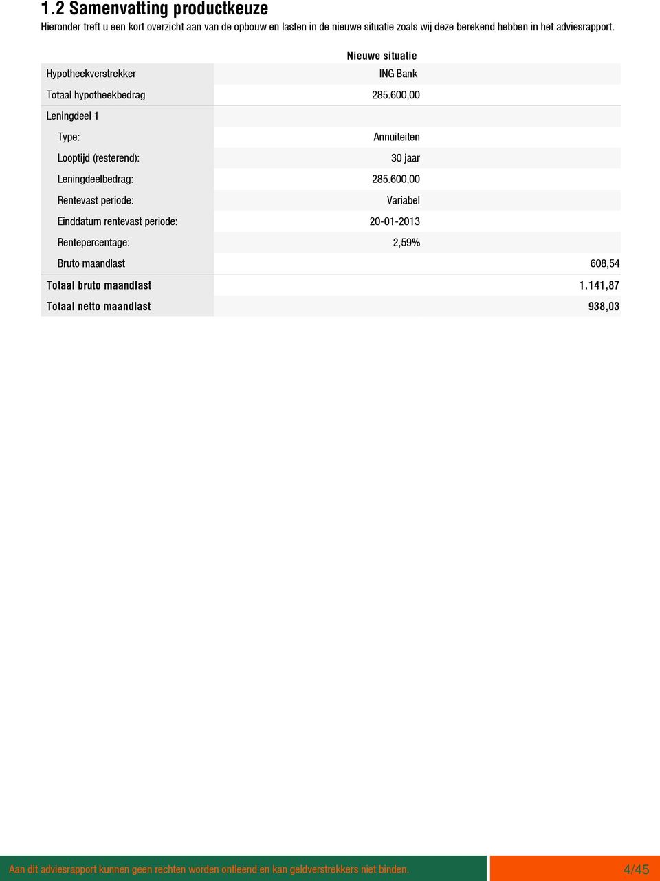 6, Leningdeel 1 Type: Looptijd (resterend): Annuiteiten 3 jaar Leningdeelbedrag: 285.