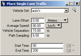 In het venster Place Single Lane Traffic moeten ook nog enkele instellingen gedaan worden.