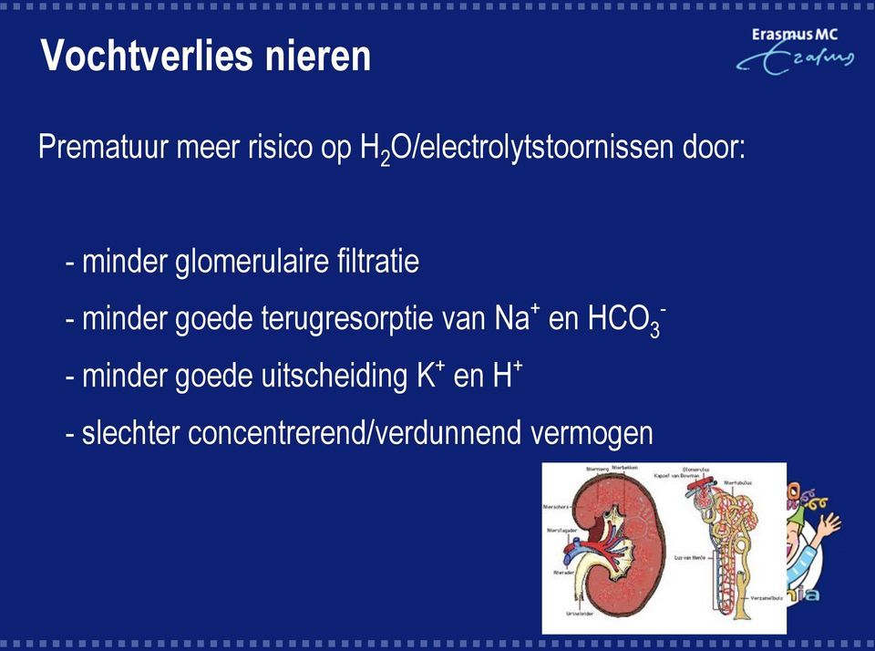 filtratie - minder goede terugresorptie van Na + - en HCO 3