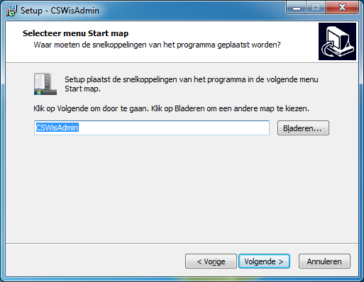 HOOFDSTUK 1. INSTALLATIE PROCEDURE WIS@D 5 Stap 3 : De start map selecteren Figuur 1.