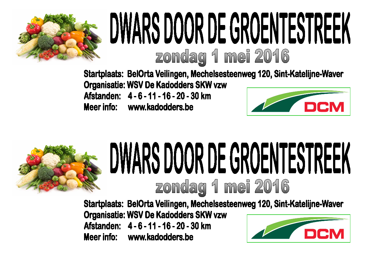 1 MEI 2016 - GROENTETOCHT Op zondag 1 mei a.s. organiseert wandelclub de Kadodders haar 20ste Groentetocht onder de naam Dwars door de Groentestreek.