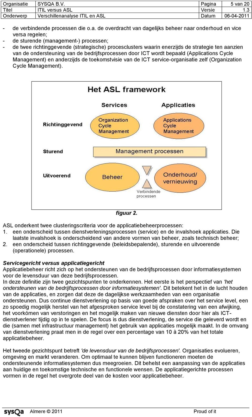 toekomstvisie van de ICT service-organisatie zelf (Organization Cycle ). figuur 2. ASL onderkent twee clusteringscriteria voor de applicatiebeheerprocessen: 1.