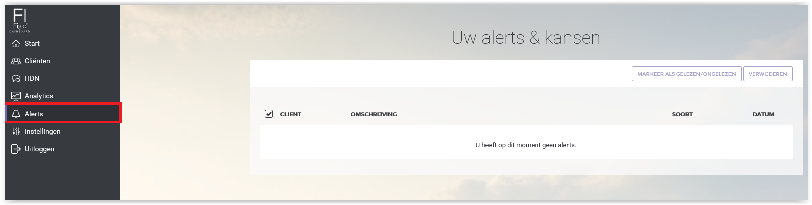 1.1.1.5 Alerts De pagina Alerts geeft op basis van een 16-tal ingestelde monitors informatie over mogelijke adviesbehoefte bij uw klant.